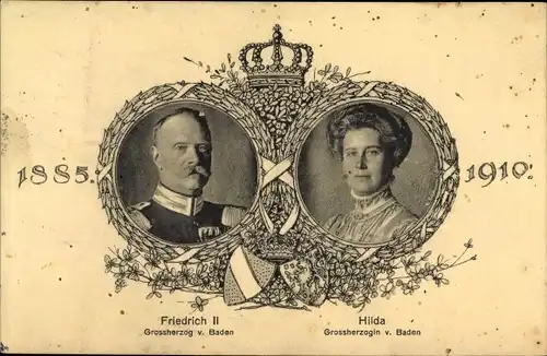 Wappen Ak Großherzog Friedrich II von Baden, Großherzogin Hilda, Portrait