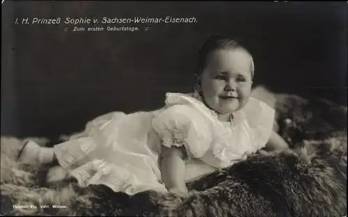 Ak Prinzessin Sophie von Sachsen Weimar Eisenach, Portrait zum ersten Geburtstag