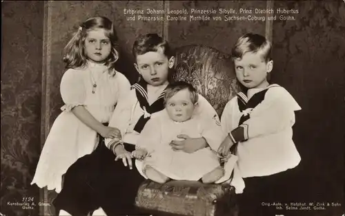 Ak Erbprinz Johann Leopold, Sibylle, Dietrich Hubertus, Caroline Mathilde von Sachsen Coburg Gotha