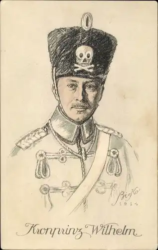 Künstler Ak Kronprinz Wilhelm von Preußen, Portrait als Totenkopfhusar