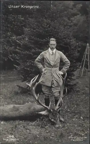 Ak Kronprinz Wilhelm von Preußen mit erlegtem Hirsch