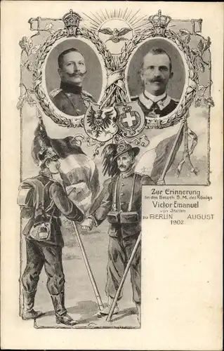 Passepartout Ak Besuch König Victor Emanuel von Italien in Berlin 1902, Kaiser Wilhelm II