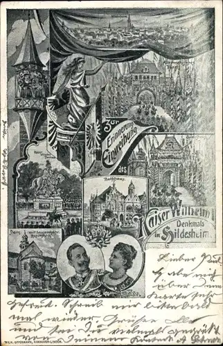 Künstler Ak Hildesheim Niedersachsen, Einweihung des Denkmals, Kaiser Wilhelm II