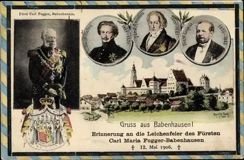 Wappen Künstler Ak Felle, Eugen, Babenhausen Schwaben, Leichenfeier Fürst Carl Fugger Babenhausen