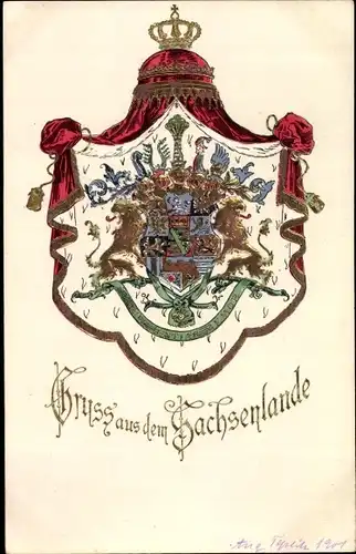 Präge Wappen Litho Gruß aus dem Sachsenlande, Löwen