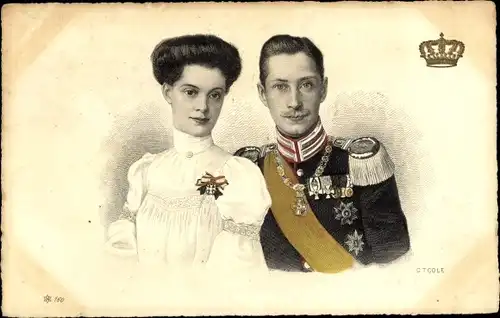 Künstler Ak Kronprinz Wilhelm von Preußen, Kronprinzessin Cecilie von Preußen