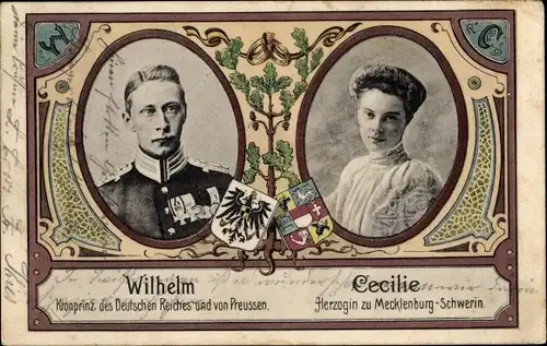 Passepartout Ak Kronprinz Wilhelm von Preußen, Kronprinzessin Cecilie von Preußen