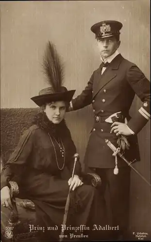 Ak Prinz Adalbert von Preußen, Adelheid von Sachsen Meiningen, Portrait, Uniform
