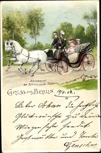 Litho Berlin, Spazierfahrt des Kaisers und der Kaiserin, Pferdekutsche