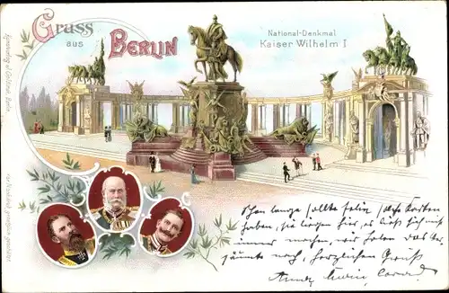 Litho Berlin, Nationaldenkmal, Kaiser Wilhelm I, Wilhelm II, Friedrich III