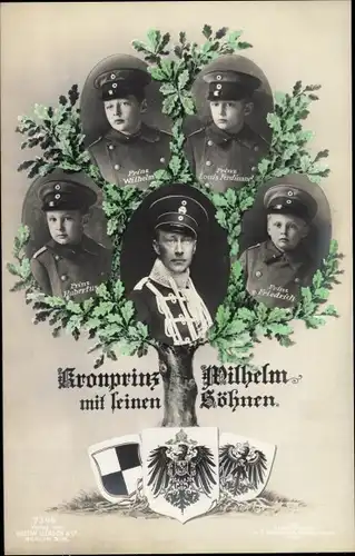 Wappen Ak Kronprinz Wilhelm von Preußen mit seinen Söhnen, Stammbaum