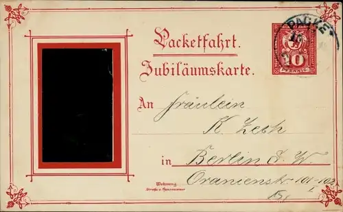 Ganzsachen Ak Packetfahrt Jubiläumskarte, Kaiser Wilhelm II. von Preußen, Portrait