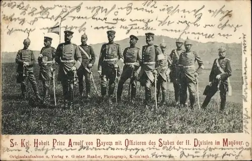 Ak Prinz Arnulf von Bayern mit Offizieren des Stabes der II. Division im Manöver