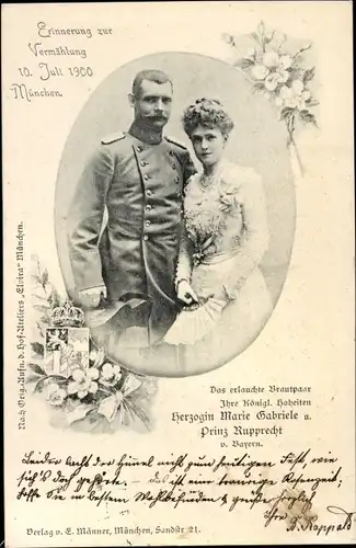 Ak Herzogin Marie Gabriele und Prinz Rupprecht von Bayern, Erinnerung zur Vermählung 1900