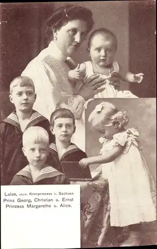 Ak Kronprinzessin Luise von Sachsen, Kinder, Prinz Georg, Christian, Ernst, Margarethe, Alice