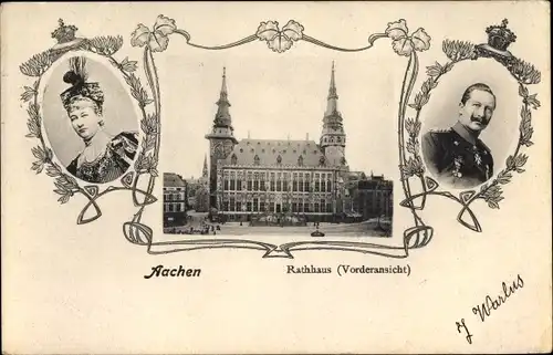 Passepartout Ak Aachen in Nordrhein Westfalen, Rathaus, Kaiser Wilhelm II.,Kaiserin Auguste Viktoria