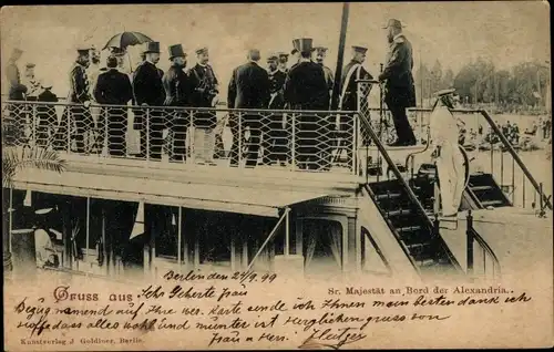 Ak Berlin, Kaiser Wilhelm II. an Bord der Alexandria, Salondampfer