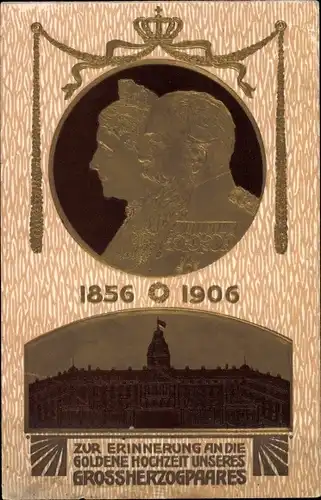 Präge Ak Goldene Hochzeit Großherzogpaar Baden 1906, Schloss