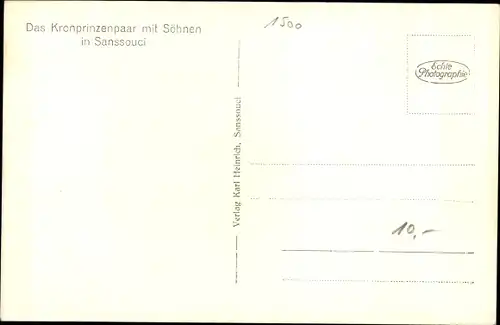 Ak Potsdam in Brandenburg, Kronprinzenpaar mit Söhnen in Sanssouci, Automobil