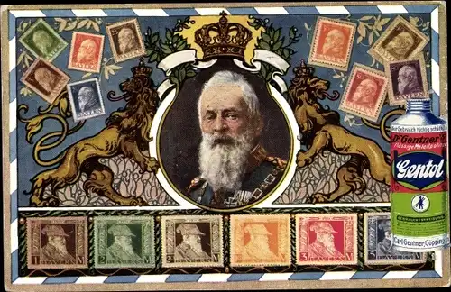 Briefmarken Ganzsachen Ak Königreich Bayern, Prinzregent Luitpold von Bayern, Reklame Gentol