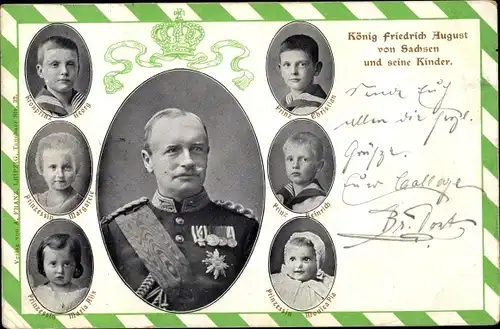 Passepartout Ak König Friedrich August III. von Sachsen, Kinder, Portraits