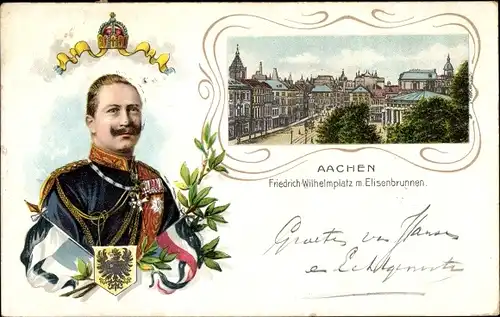 Passepartout Litho Aachen in Nordrhein Westfalen, Friedrich Wilhelm Platz, Elisenbrunnen, Wilhelm II