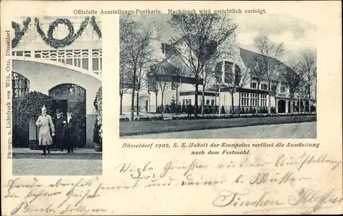 Ak Düsseldorf, Kronprinz Wilhelm von Preußen verlässt Ausstellung 1902