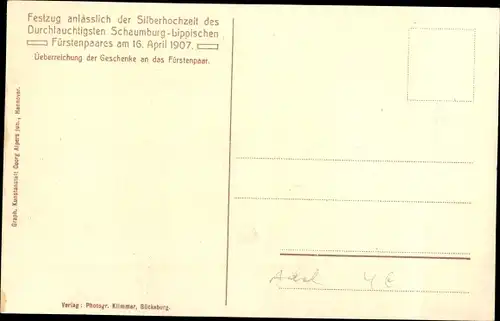 Ak Festzug anlässlich der Silberhochzeit des Schaumburg-Lippischen Fürstenpaares, 1907