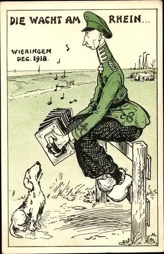Künstler Ak Die Wacht am Rhein, Wieringen Nordholland, Dezember 1918, Kronprinz Wilhelm, Im Exil
