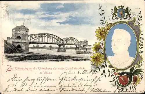 Präge Ak Worms am Rhein, Einweihung der neuen Eisenbahnbrücke, Großherzog Ernst Ludwig