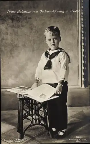 Ak Prinz Hubertus von Sachsen Coburg Gotha, Kinderportrait, Matrosenanzug