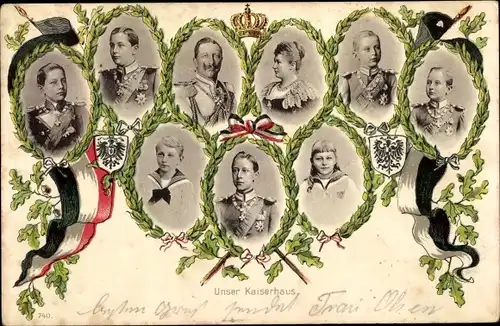 Ak Das Preußische Kaiserhaus, Kaiser Wilhelm II., Kaiserin Auguste Viktoria, Prinzen, Prinzessin