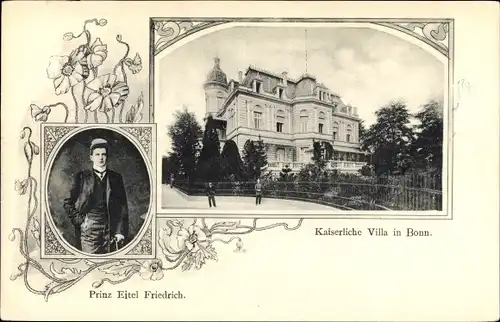 Ak Bonn am Rhein, Kaiserliche Villa, Portrait v. Prinz Eitel Friedrich