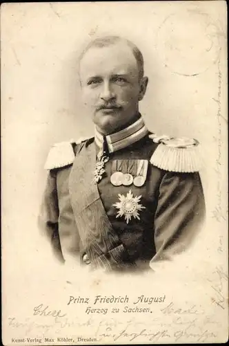 Ak König Friedrich August III. von Sachsen, Portrait, Uniform, Orden