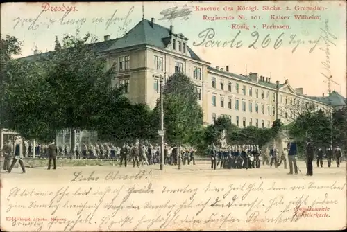 Ak Dresden Neustadt, Kaserne des K. S. 2. Grenadier-Regiments Nr. 101, Kaiser Wilhelm II.