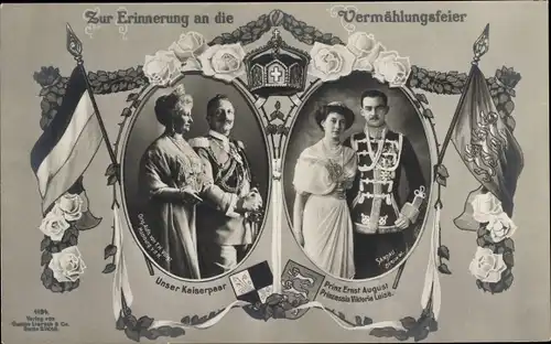 Ak Vermählung Herzog Ernst August von Braunschweig, Prinzessin Victoria Luise, Kaiserpaar