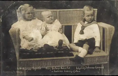 Ak Prinz Dietmar Hubertus, Prinzessin Sybille, Erbprinz Johann Leopold von Sachsen-Coburg-Gotha