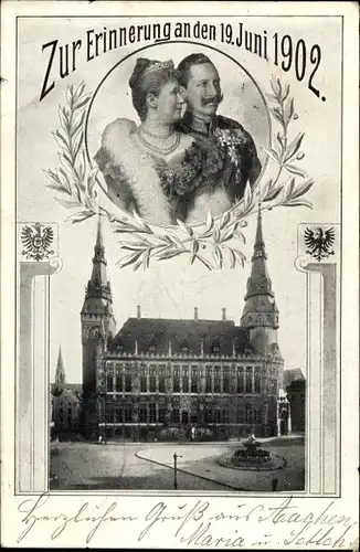 Passepartout Ak Aachen in Nordrhein Westfalen, Rathaus, Kaiser Wilhelm II.,Kaiserin Auguste Viktoria