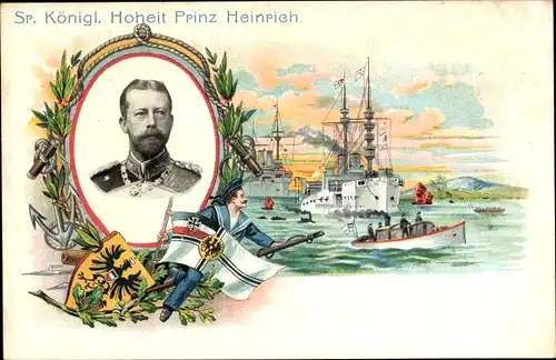 Litho Prinz Heinrich, Deutsche Kriegsschiffe, Seemann, Kaiserliche Marine