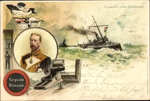 Künstler Litho Deutsches Kriegsschiff, Torpedoboote unter Volldampf, Kaiserl. Marine, Prinz Heinrich