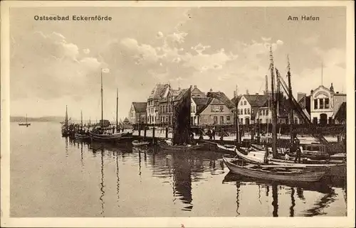 Ak Ostseebad Eckernförde, Hafenpartie