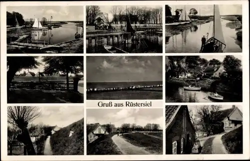 Ak Nordseebad Rüstersiel Wilhelmshaven, Wallpartie, Hafenpartie, Ortspartie, Segelboote
