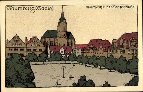 Steindruck Ak Naumburg an der Saale, Marktplatz, St. Wenzelskirche