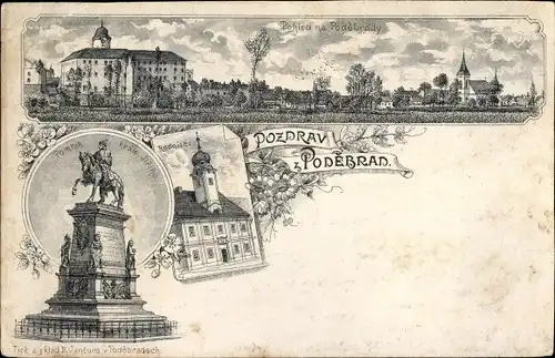 Litho Podebrady Podiebrad Mittelböhmen, Denkmal, Totalansicht