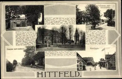 Ak Hittfeld Seevetal in Niedersachsen, Kirchstraße, Kaisereiche, Chaussee nach Lindhorst, Bahnhof