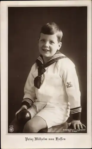 Ak Prinz Wilhelm von Hessen, Portrait als Junge, Matrosenhemd, Exerzierkragen, Ball