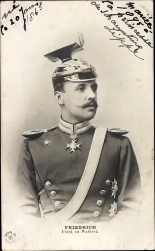 Ak Fürst Friedrich zu Waldeck, Portrait, Uniform