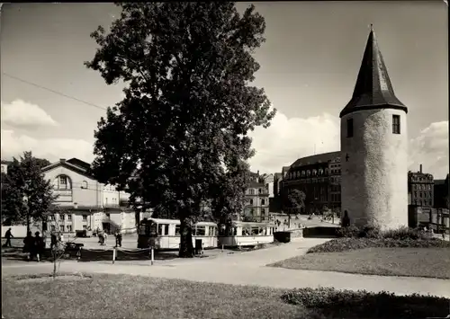 Ak Plauen im Vogtland, Nonnenturm am Tunnel, Straßenbahn