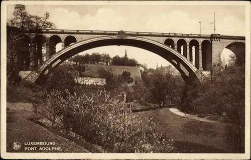 Ak Luxembourg Luxemburg, Pont Adolphe, Flusslauf, Kirchturm