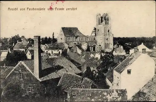 Ak Paschendaele Passendale Westflandern, vom Feinde zerstört, Kriegszerstörung, Kirche